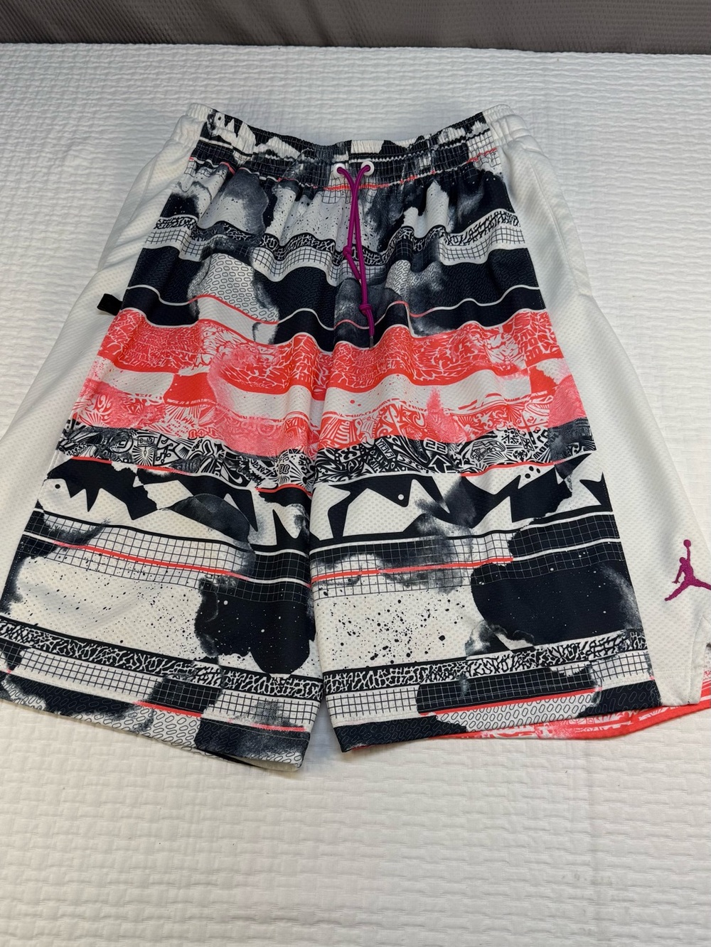 Jordan Multicolor Graphic Basketball Shorts - White/Black/Coral/Purple Size L